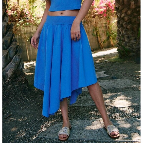 Free People Free-Est Annette Baby Midi Skirt Asymmetrical Cotton L NEW 281286